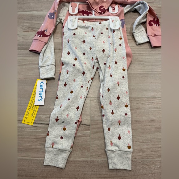 NWT Carter's Pink and Gray Dinosaur Pajama 4 Piece Set Size 3T - Picture 4 of 8